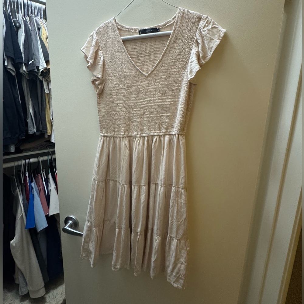Elegant Cream Ruffle Sleeve Dress